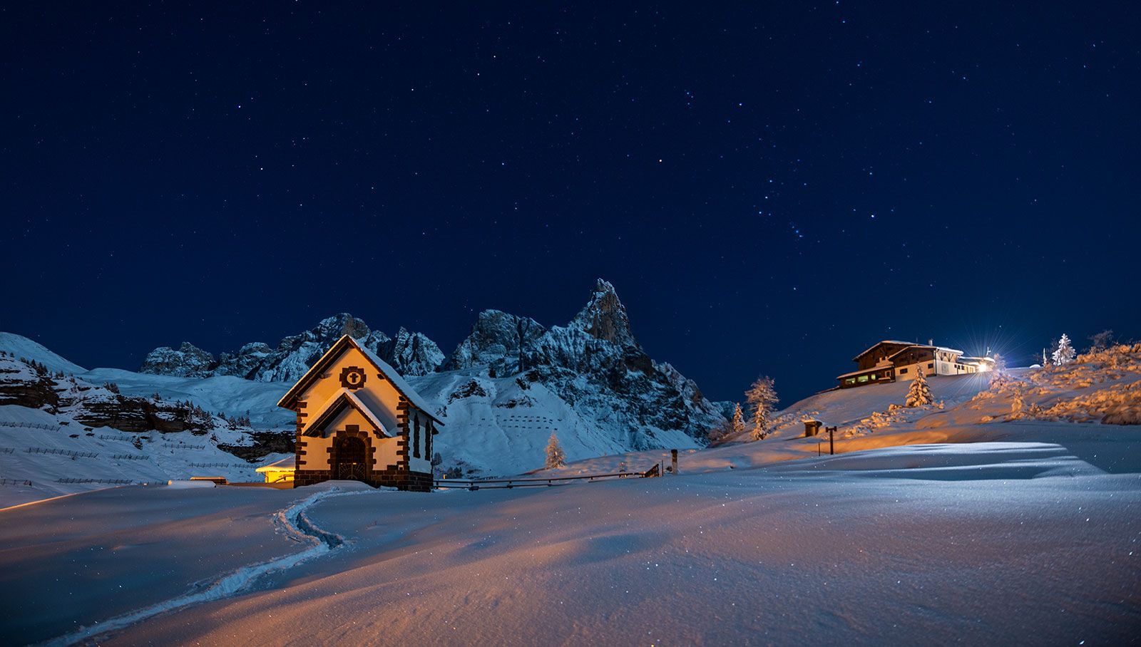 Fotografia Paesaggio - vista notturna passo Rolle invernale